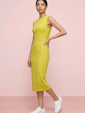 Babaton Fitted Midi Dress Chartreuse | Minimalist Bodycon | Size 8
